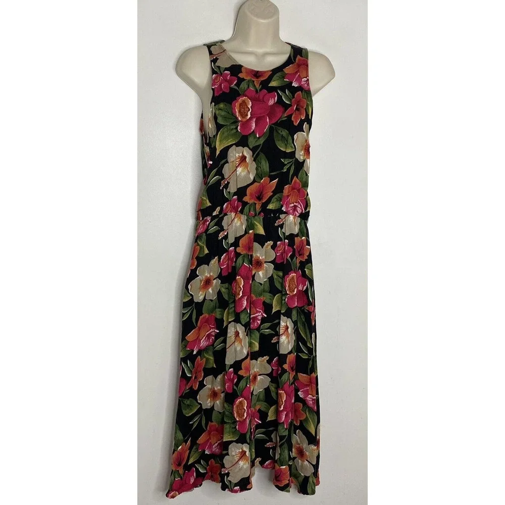 Caroline Wells Vintage Floral Rose Print Sleeveless Flare Dress Size 8 N1 - Picture 2 of 4